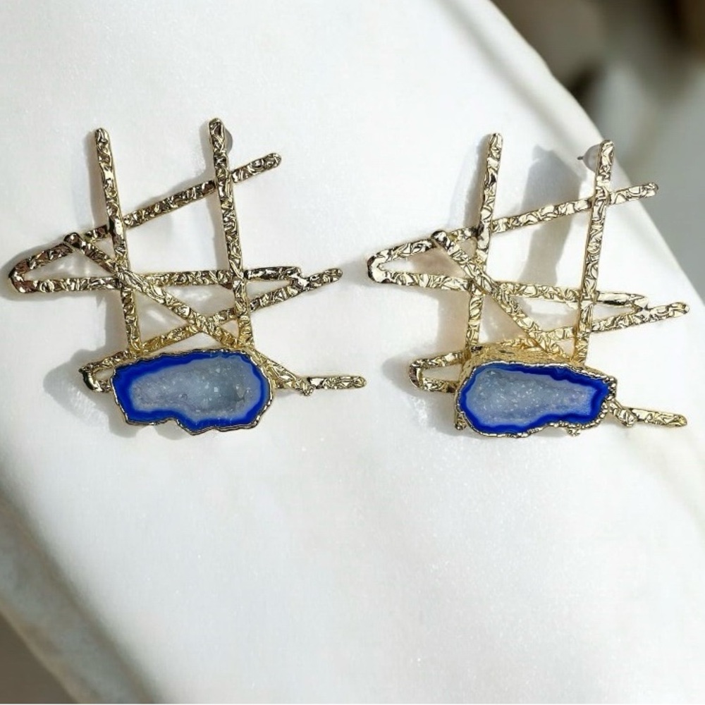 Boho Abstract Stone Statement Earrings - Picture 10 of 15